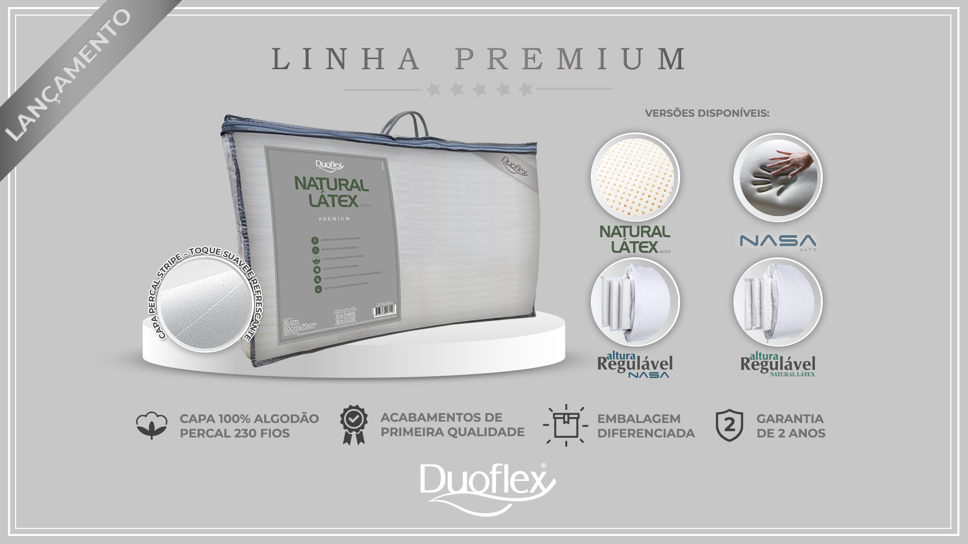 Almohada antiácaros Duoflex de látex natural, delgada y lavable